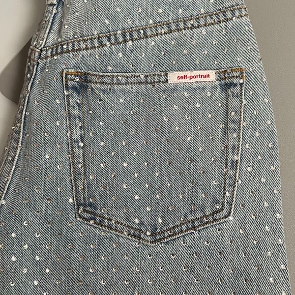 NWT Self-Portrait Blue Rhinestone Wide-Leg Jeans Size 27 - Picture 15 of 16